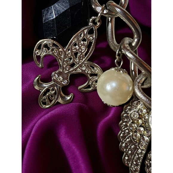 Gothic Charm Necklace Cross Heart Peace Fleur-de-Lis Boho Punk Statement - Picture 4 of 5